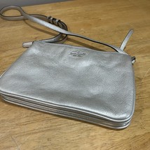 Kate Spade Leila Silver Triple Gusset Crossbody Purse Pebbled Leather Sh... - $39.59