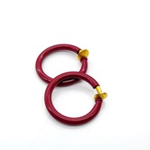 Burgundy Enamel Vintage Hoop Earrings, Basic Spring Loaded Clip On - £22.42 GBP