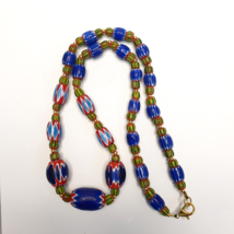 Chevron and White Heart Venetian Beads African Glass Beads Necklace #NC-105 - £43.71 GBP