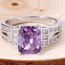 NEW Square-Cut 1.5 carat Amethyst + White Sapphire Ring~925 Sterling Sil... - $20.24