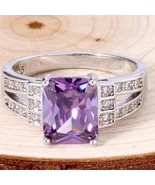NEW Square-Cut 1.5 carat Amethyst + White Sapphire Ring~925 Sterling Sil... - $27.68 CAD