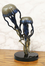 Brass Colorful Nautical Jellyfish Pair Floating In The Sea Statue On Marble Base - £259.82 GBP