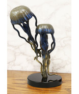 Brass Colorful Nautical Jellyfish Pair Floating In The Sea Statue On Mar... - £251.71 GBP