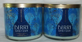 Bath &amp; Body Works 3-wick Scented Candle Lot Set of 2 BERRY SPRITZER w/ ess oils - £49.05 GBP