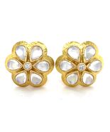 Elizabeth Locke 19k Gold Moonstone Daisy Earrings 0.20 ct Diamond Accents - €5.950,49 EUR