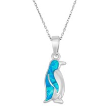 Sterling Silver Blue Inlay Opal Penguin Pendant - £42.52 GBP