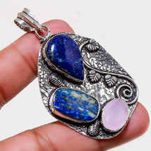 Lapis Lazuli Rose Quartz Gemstone Handmade Fashion Pendant Jewelry 2.80&quot; SA 567 - £4.78 GBP