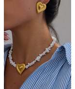 Natural Stone Bead Necklace and Heart Earrings Jewelry Set - $31.04