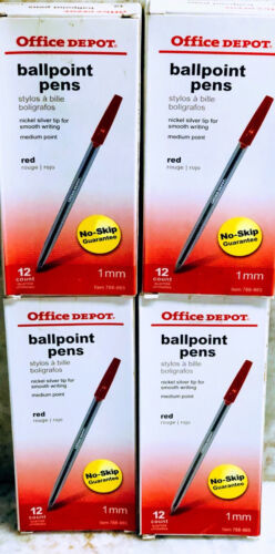 Office Depot-Lot Of 4 12ct 1mm Red/Rojo Ballpoint Pens/Boligrafos. ShipN... - $39.48