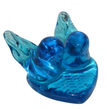 VTG Cobalt Blue Double Bluebird Bird Of Happiness On Heart Art glass Figurine - £17.93 GBP