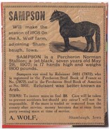 Vintage Print Ad Sampson Percheron Norman Stallion Shambaugh Iowa 4 1/2&quot;... - £5.77 GBP