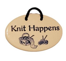 Knit Happens Hanging Plaque 5.5&quot; x 3.5&quot; Funny Saying, Medallion, Knitting Hobby - £12.62 GBP