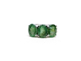 925 Silver Emerald Engagement Band Natural Emerald Anniversary Ring 4x6mm Oval - £65.41 GBP