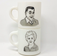 Vintage Milk Glass Mugs Greatest Mom and Dad Double Sided Stackable 8 oz Pair - £11.80 GBP