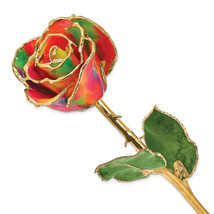 Lacquer Dipped Gold Trimmed Aurora Neon Rainbow Real Rose GM10615 - $108.23