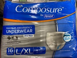Composure Underwear for Men L/XL (38-64&quot; Waist) Maximum Absorbency, 16 C... - £8.82 GBP