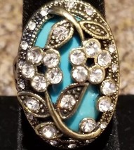 Hurrem Sultan ~ Turkish Gold-tone Ring Turquoise &amp; Gemstones ~ Size 10 ~ Jewelry - £14.33 GBP