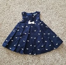 Janie And Jack Baby Girl&#39;s Lined Navy Blue Dress Size 3-6M White Swan Pi... - £13.23 GBP
