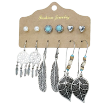 6 Pair Retro Ethnic Style Silver Plated Turquoise Earrings  - New - £17.52 GBP