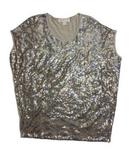 Michael Kors Gold Metallic Sequin Sleeveless Rayon Blouse Women&#39;s Shirt Sz M - £11.22 GBP