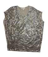 Michael Kors Gold Metallic Sequin Sleeveless Rayon Blouse Women&#39;s Shirt ... - £10.87 GBP