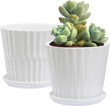 Plant Pots - 6 Point 7 Inch Cylindr Ceramic Planters With Connected, Set Of 2. - £26.35 GBP