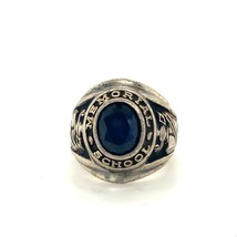 Vintage Sterling Silver Signed CAB Memorial School 1972 Blue Stone Class Ring 7 - £67.25 GBP
