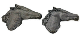 Horse Head Drawer Pulls Hardware Heavy Metal Silver Pewter Western 3.5&quot; Set 2 - £29.28 GBP