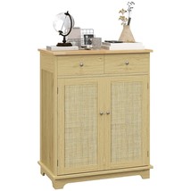 HOMCOM Modern Rattan Sideboard Kitchen Storage Cabinet, Solid Wood Top - $3,040.54 MXN