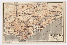 1911 Original Antique City Map Of Neuchatel / Switzerland - £15.44 GBP