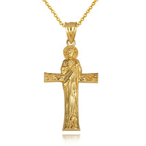 10K Solid Gold St. Saint Jude Patron Saint of Hope Cross Pendant Necklace - £111.82 GBP+