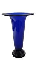 Vintage Cobalt Blue Trumpet Vase Hand Blown 9.5&quot; tall - £30.04 GBP