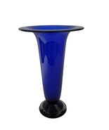 Vintage Cobalt Blue Trumpet Vase Hand Blown 9.5&quot; tall - £29.38 GBP