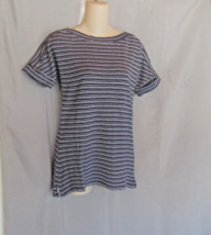 Talbots top tunic  Small navy white stripe lined boat neck short sleeves cuffs - £12.49 GBP