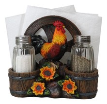 Rooster Chicken By Farm Barrels Wagon Wheels Napkin &amp; Salt Pepper Shaker... - $32.99