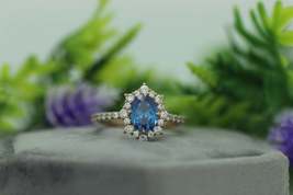 1.5 CT London Blue Topaz Oval Cut Diamond Engagement Ring, Halo Wedding  Ring - £111.76 GBP
