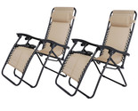 2 Zero Garden Lounge Beach Gravity Reclining Chairs Folding Lawn With Trays - £94.69 GBP