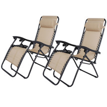 2 Zero Garden Lounge Beach Gravity Reclining Chairs Folding Lawn With Trays - £100.22 GBP