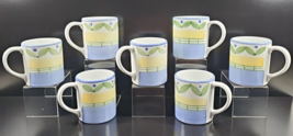 7 Williams Sonoma Marisol Mugs Set Blue Yellow Green Leaves Coffee Cup I... - $175.10