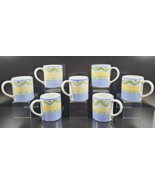 7 Williams Sonoma Marisol Mugs Set Blue Yellow Green Leaves Coffee Cup I... - £139.79 GBP