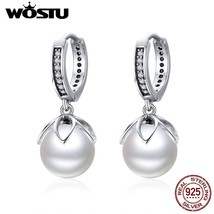 WOSTU Korean Fashion 925 Silver Freshwater s Stud Earrings Zircon Silver Earring - $23.59