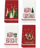 Red Sleigh Star Xmas Tree Merry Christmas Kitchen Towels Dish Towels, 18... - $25.89