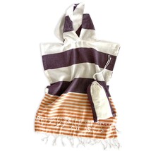 Dark Purple Orange and White Striped Design Poncho Towel - $49.00