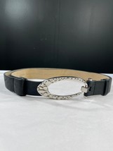 Chicos Black Leather Belt SKU 7518 With ADjustable back, Silver Oval Buc... - $26.82