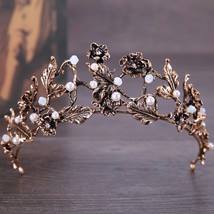 Vintage Baroque Gold Pearl Leaf Bridal Tiara Crystal Crown Hairband Headpiece Vi - £13.32 GBP