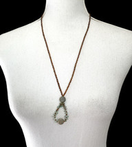 Green Aventurine Chip Bead Crystal Gemstone Necklace &amp; Seed Bead Long Statement - £7.88 GBP