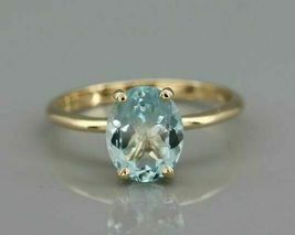 10k Yellow Gold Over Oval Cut Aquamarine Solitaire Engagement Cocktail Ring 1Ct - £76.37 GBP