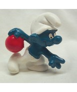 VINTAGE 1980&#39;s SCHLEICH THE SMURFS BOWLING SMURF 2&quot; PVC FIGURE TOY - $14.85