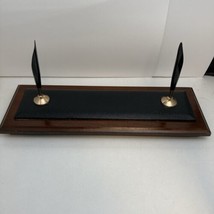 Vintage Cross Walnut Wood &amp; Black Leather Double Pen Stand No Pens Included - £38.73 GBP