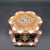 Vintage Spanish Laguna Wooden Inlay w/Mirror Earing Jewelry Vanity Trink... - $10.71